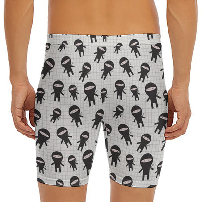 Cute Ninja Pattern Print Men's Long Boxer Briefs