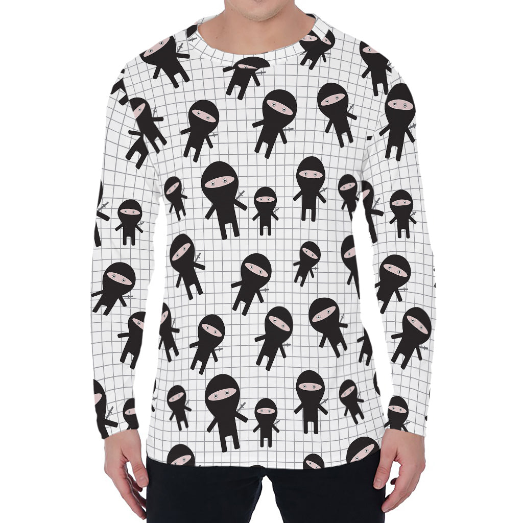 Cute Ninja Pattern Print Men's Long Sleeve T-Shirt