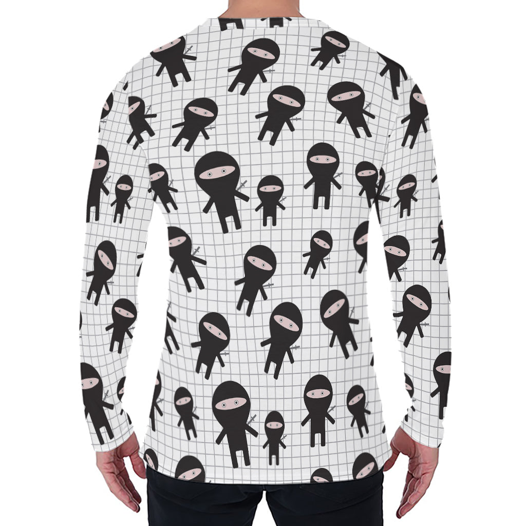 Cute Ninja Pattern Print Men's Long Sleeve T-Shirt