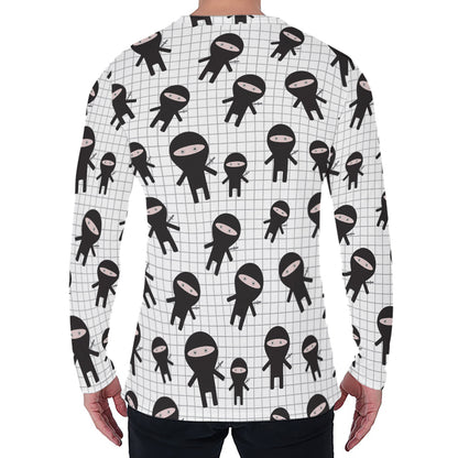 Cute Ninja Pattern Print Men's Long Sleeve T-Shirt