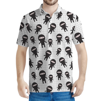 Cute Ninja Pattern Print Men's Polo Shirt