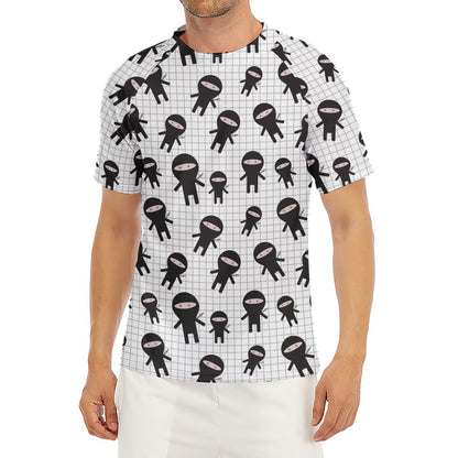 Cute Ninja Pattern Print Men's Short Sleeve Rash Guard