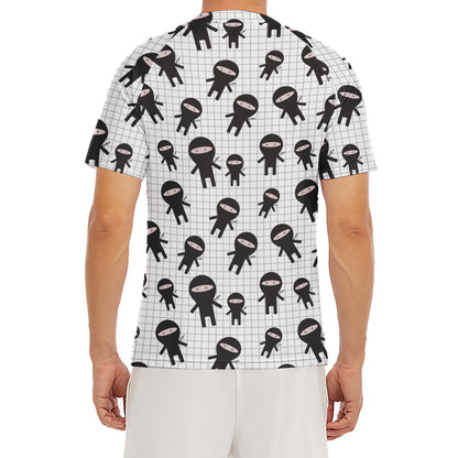 Cute Ninja Pattern Print Men's Short Sleeve Rash Guard