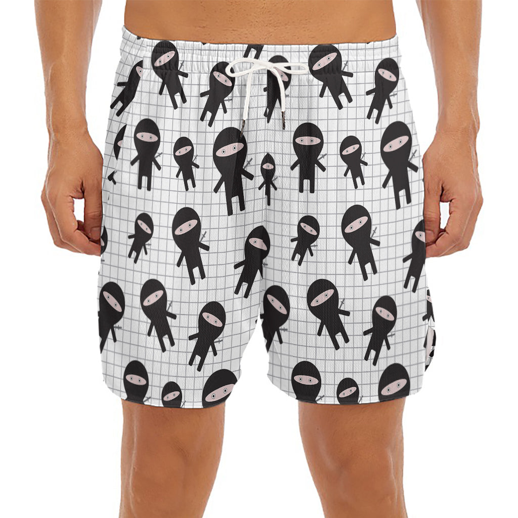 Cute Ninja Pattern Print Men's Split Running Shorts