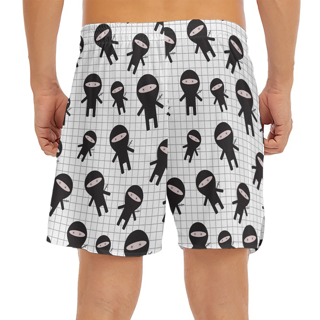 Cute Ninja Pattern Print Men's Split Running Shorts