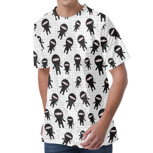 Cute Ninja Pattern Print Men's Velvet T-Shirt