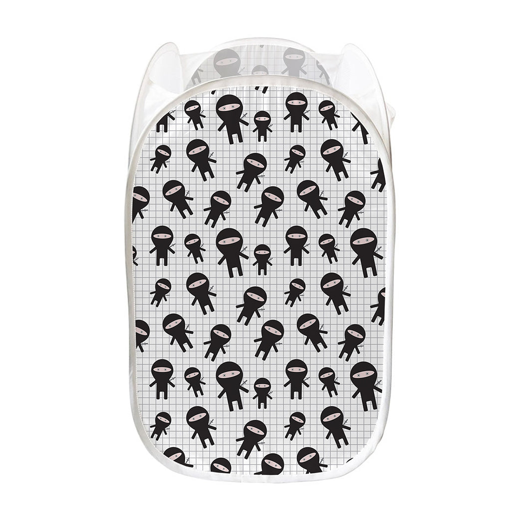 Cute Ninja Pattern Print Mesh Laundry Hamper
