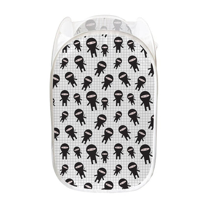 Cute Ninja Pattern Print Mesh Laundry Hamper