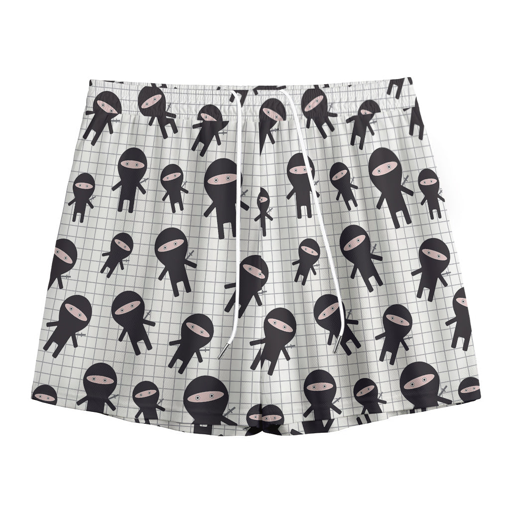 Cute Ninja Pattern Print Mesh Shorts