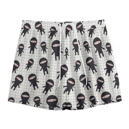 Cute Ninja Pattern Print Mesh Shorts