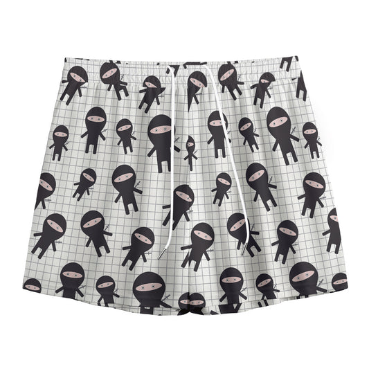 Cute Ninja Pattern Print Mesh Shorts