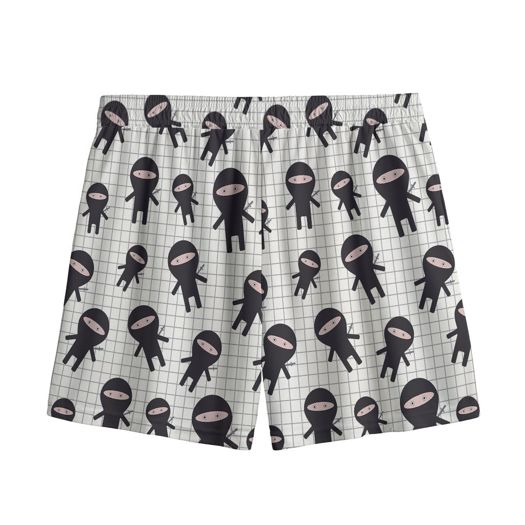 Cute Ninja Pattern Print Mesh Shorts