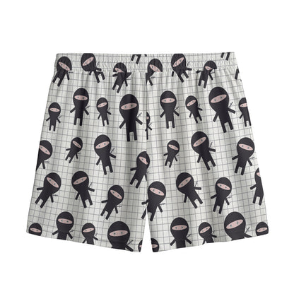 Cute Ninja Pattern Print Mesh Shorts