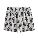 Cute Ninja Pattern Print Mesh Shorts