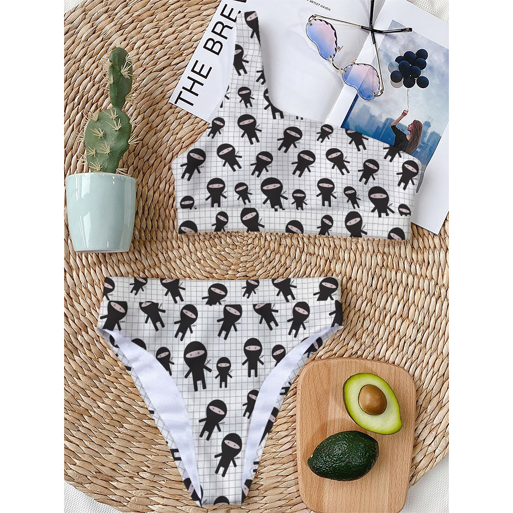 Cute Ninja Pattern Print One Shoulder Bikini Top