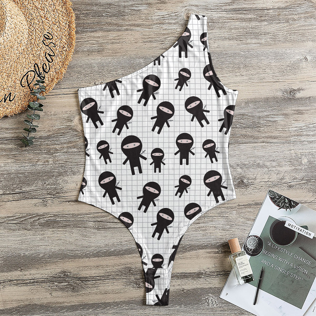 Cute Ninja Pattern Print One Shoulder Bodysuit