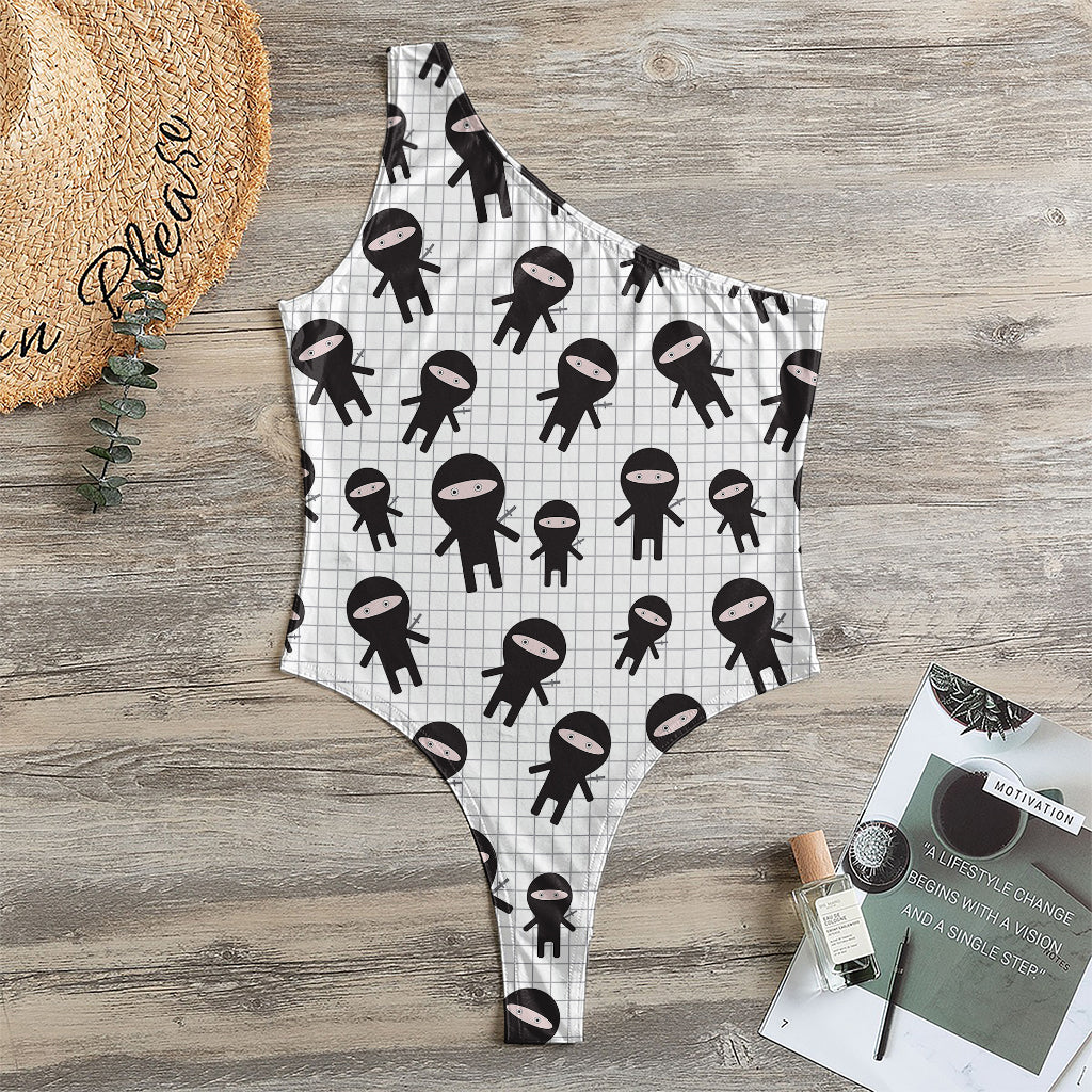 Cute Ninja Pattern Print One Shoulder Bodysuit