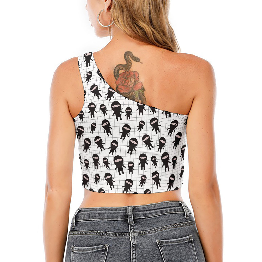 Cute Ninja Pattern Print One Shoulder Crop Top