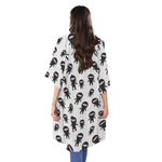 Cute Ninja Pattern Print Open Front Beach Cover Up