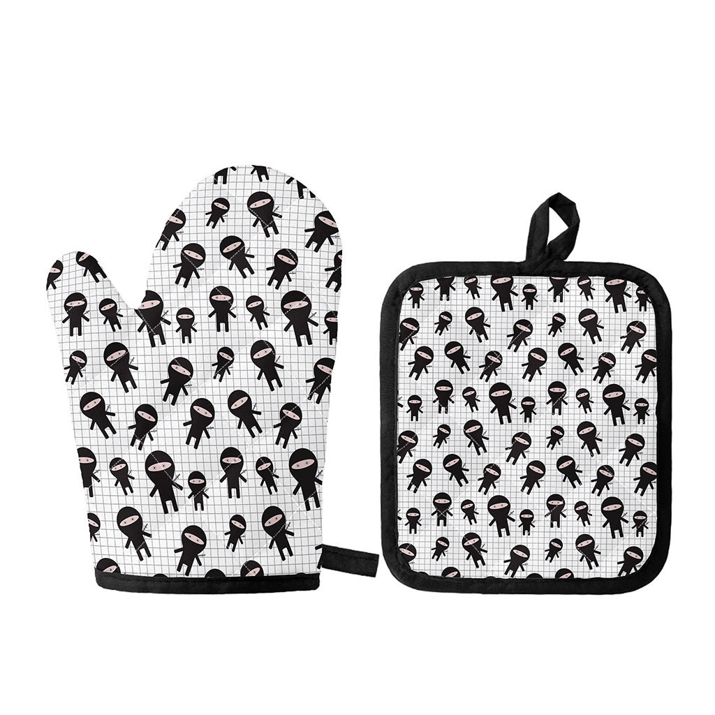 Cute Ninja Pattern Print Oven Mitt And Pot Holder Set