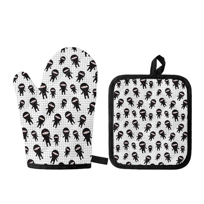 Cute Ninja Pattern Print Oven Mitt And Pot Holder Set
