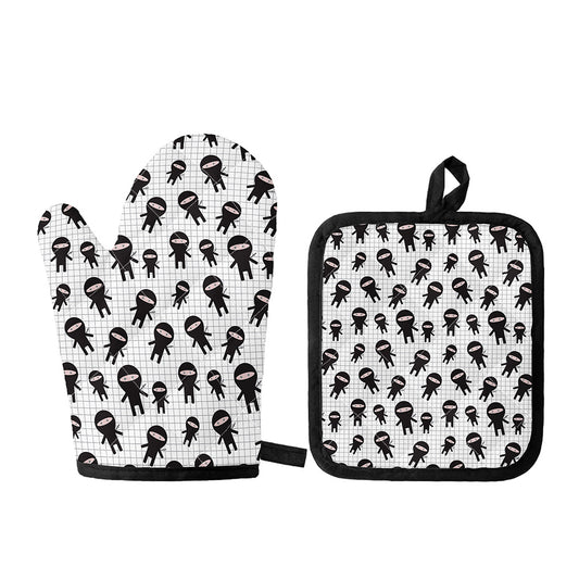Cute Ninja Pattern Print Oven Mitt And Pot Holder Set