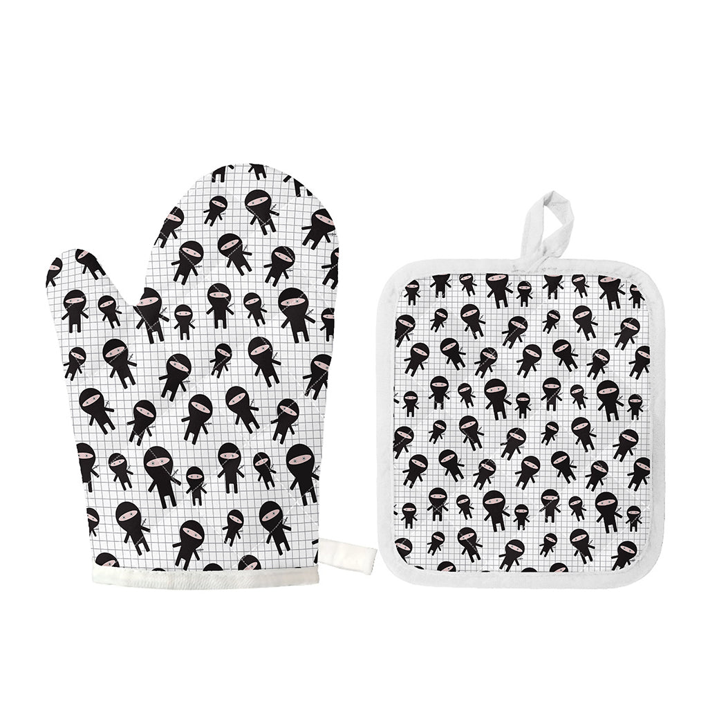 Cute Ninja Pattern Print Oven Mitt And Pot Holder Set