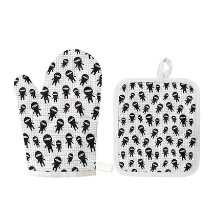 Cute Ninja Pattern Print Oven Mitt And Pot Holder Set