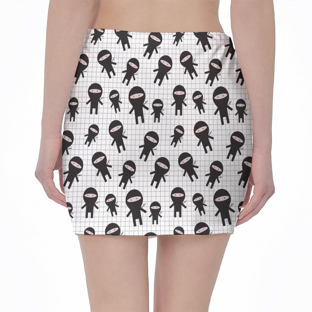 Cute Ninja Pattern Print Pencil Mini Skirt