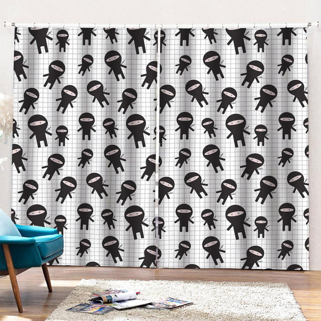 Cute Ninja Pattern Print Pencil Pleat Curtains