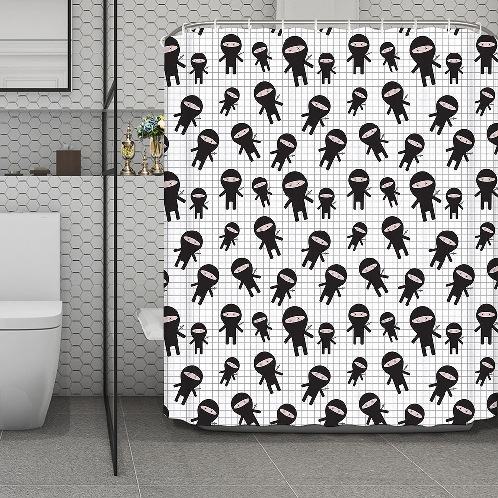 Cute Ninja Pattern Print Polyester Shower Curtain