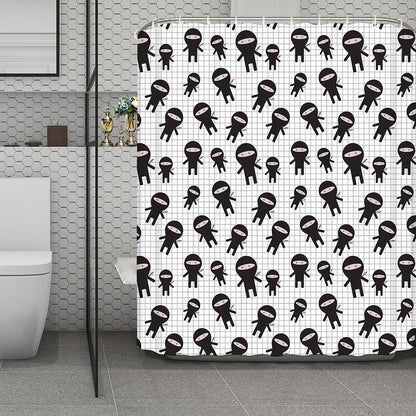 Cute Ninja Pattern Print Polyester Shower Curtain
