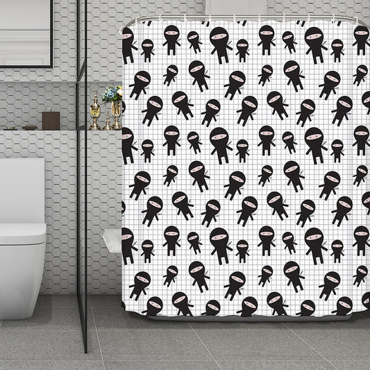Cute Ninja Pattern Print Polyester Shower Curtain