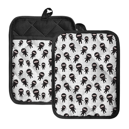 Cute Ninja Pattern Print Pot Holders With Pocket