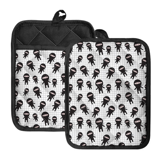 Cute Ninja Pattern Print Pot Holders With Pocket