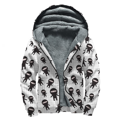 Cute Ninja Pattern Print Sherpa Lined Zip Up Hoodie