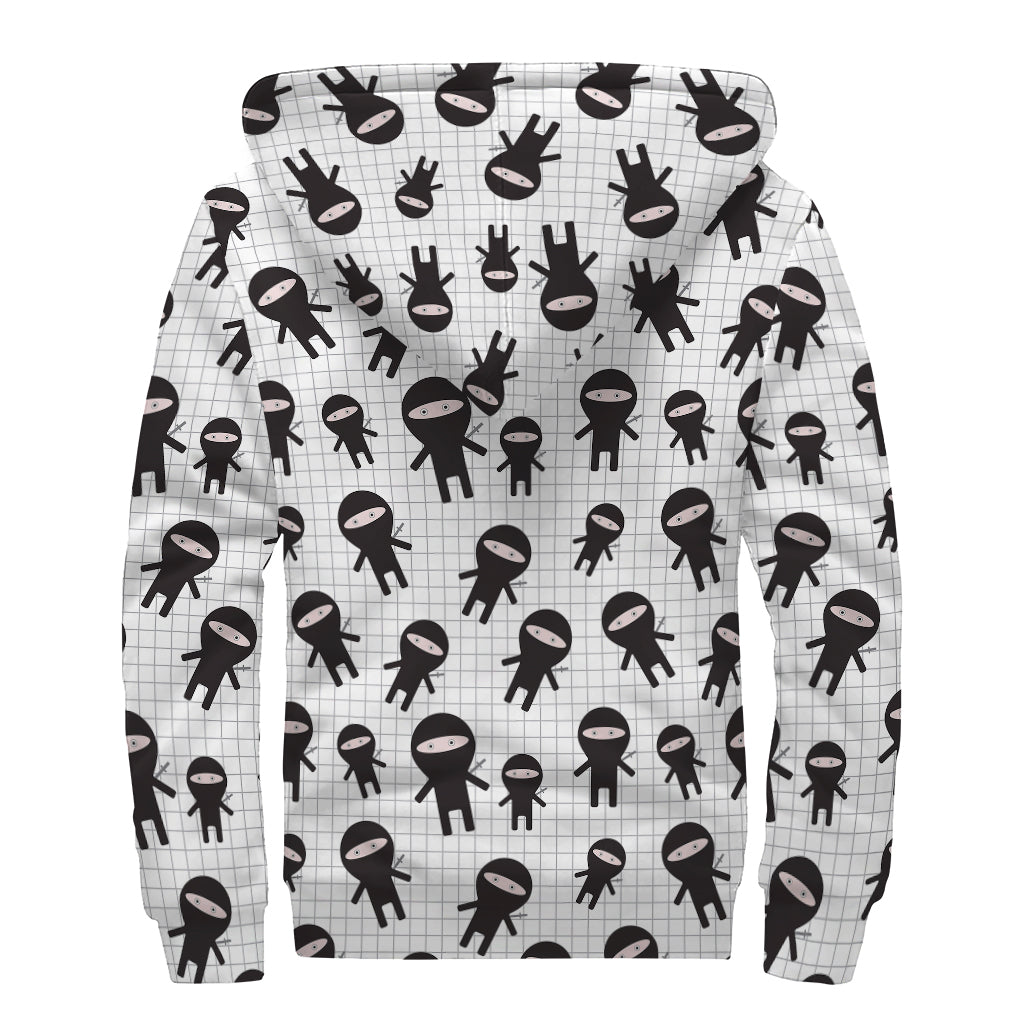 Cute Ninja Pattern Print Sherpa Lined Zip Up Hoodie