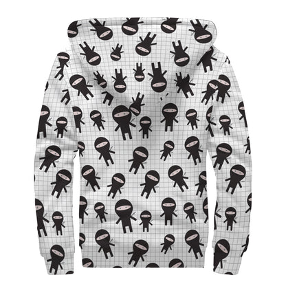 Cute Ninja Pattern Print Sherpa Lined Zip Up Hoodie