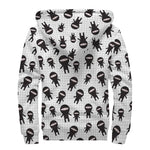 Cute Ninja Pattern Print Sherpa Lined Zip Up Hoodie