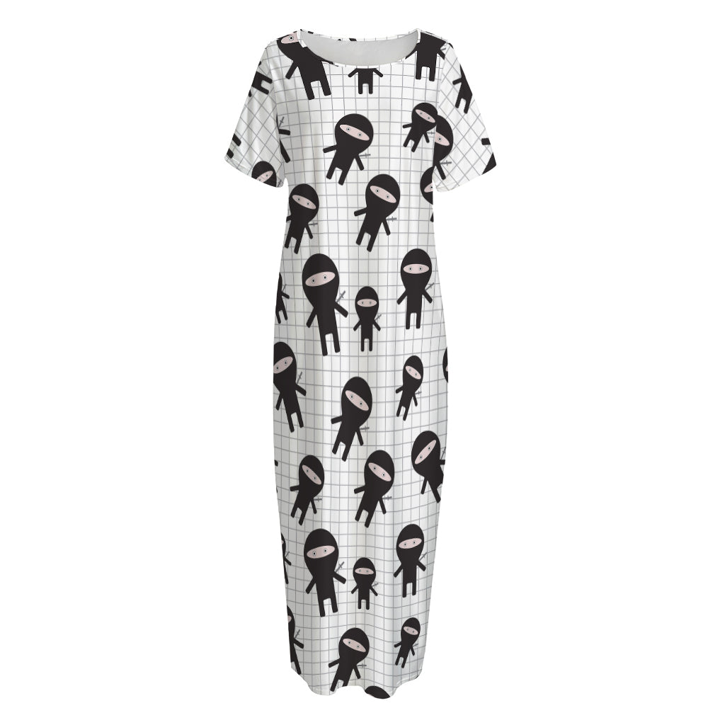 Cute Ninja Pattern Print Short Sleeve Long Nightdress