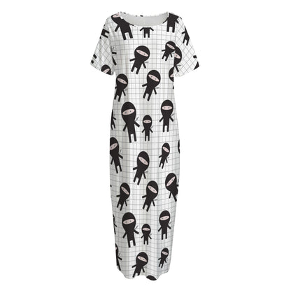 Cute Ninja Pattern Print Short Sleeve Long Nightdress