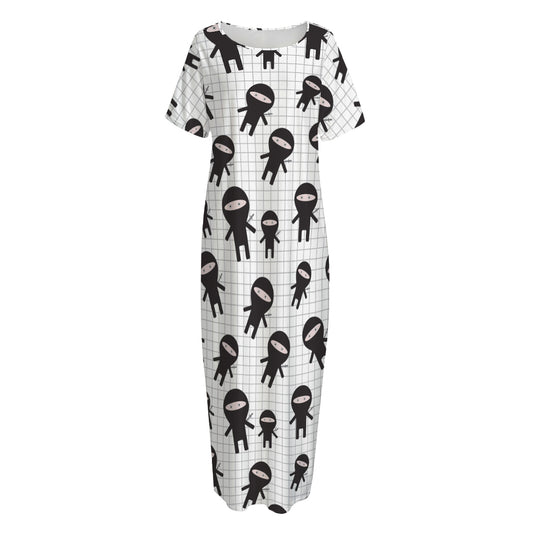 Cute Ninja Pattern Print Short Sleeve Long Nightdress