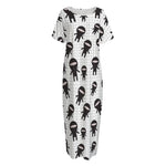 Cute Ninja Pattern Print Short Sleeve Long Nightdress