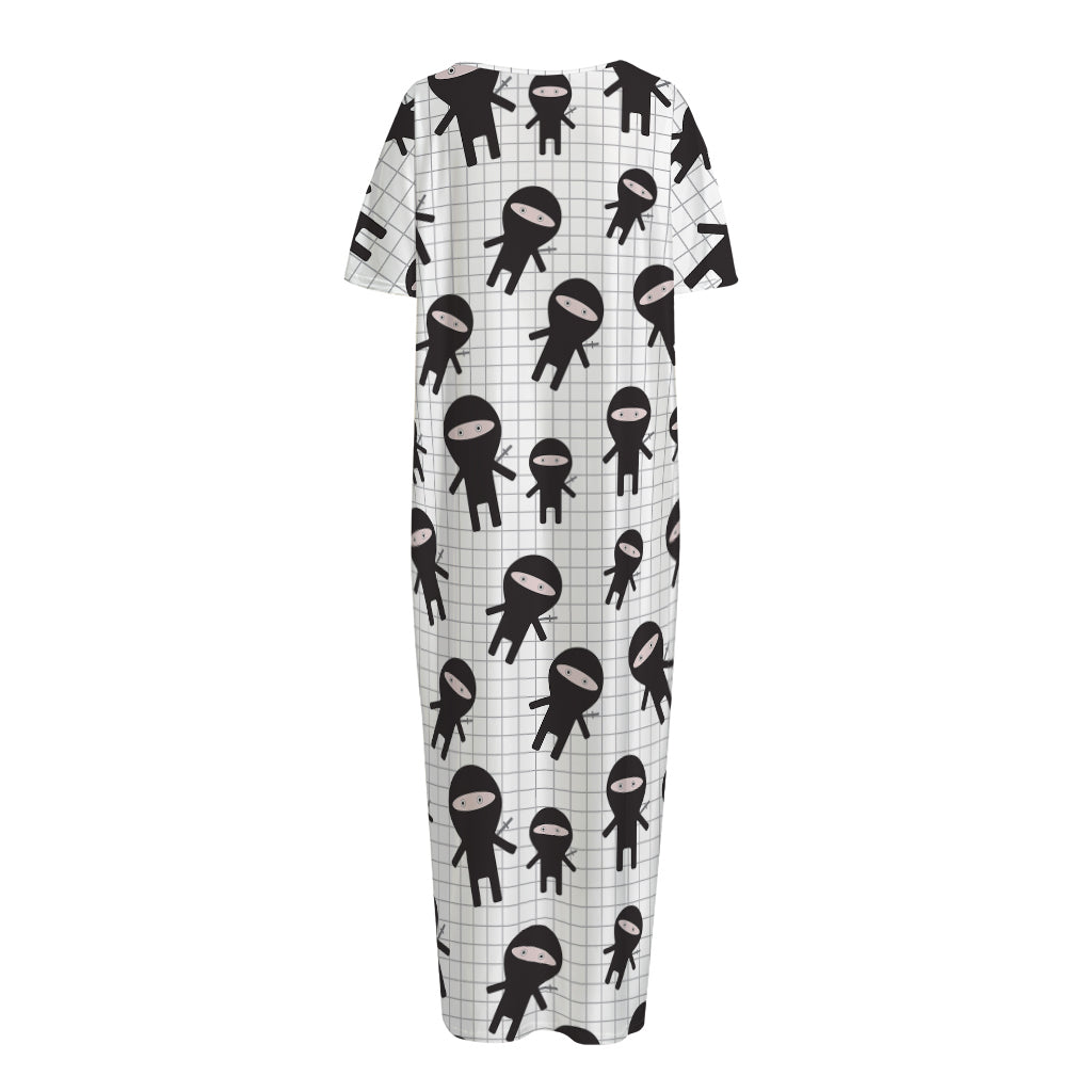 Cute Ninja Pattern Print Short Sleeve Long Nightdress