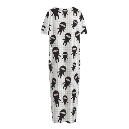 Cute Ninja Pattern Print Short Sleeve Long Nightdress