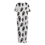 Cute Ninja Pattern Print Short Sleeve Long Nightdress