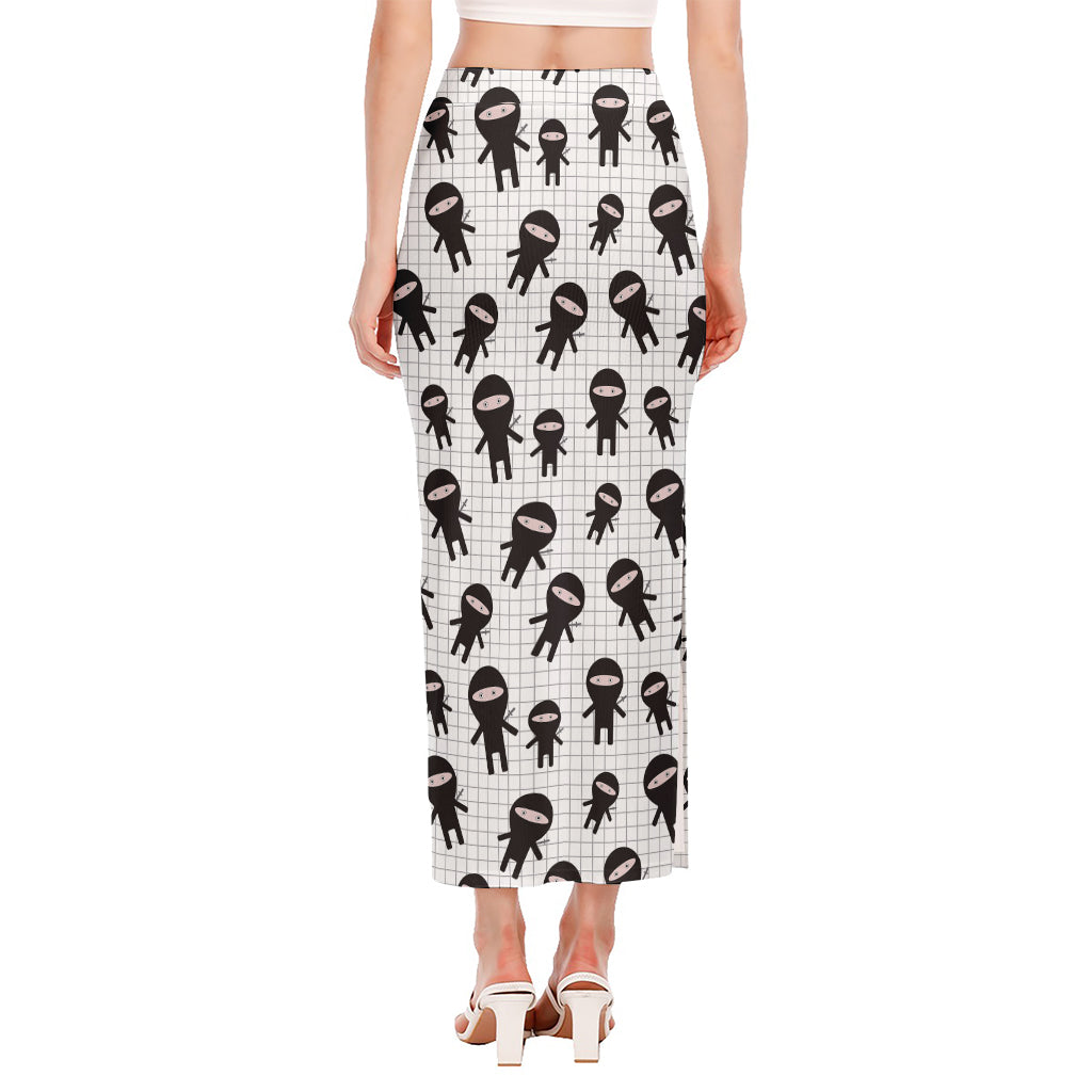 Cute Ninja Pattern Print Side Slit Maxi Skirt