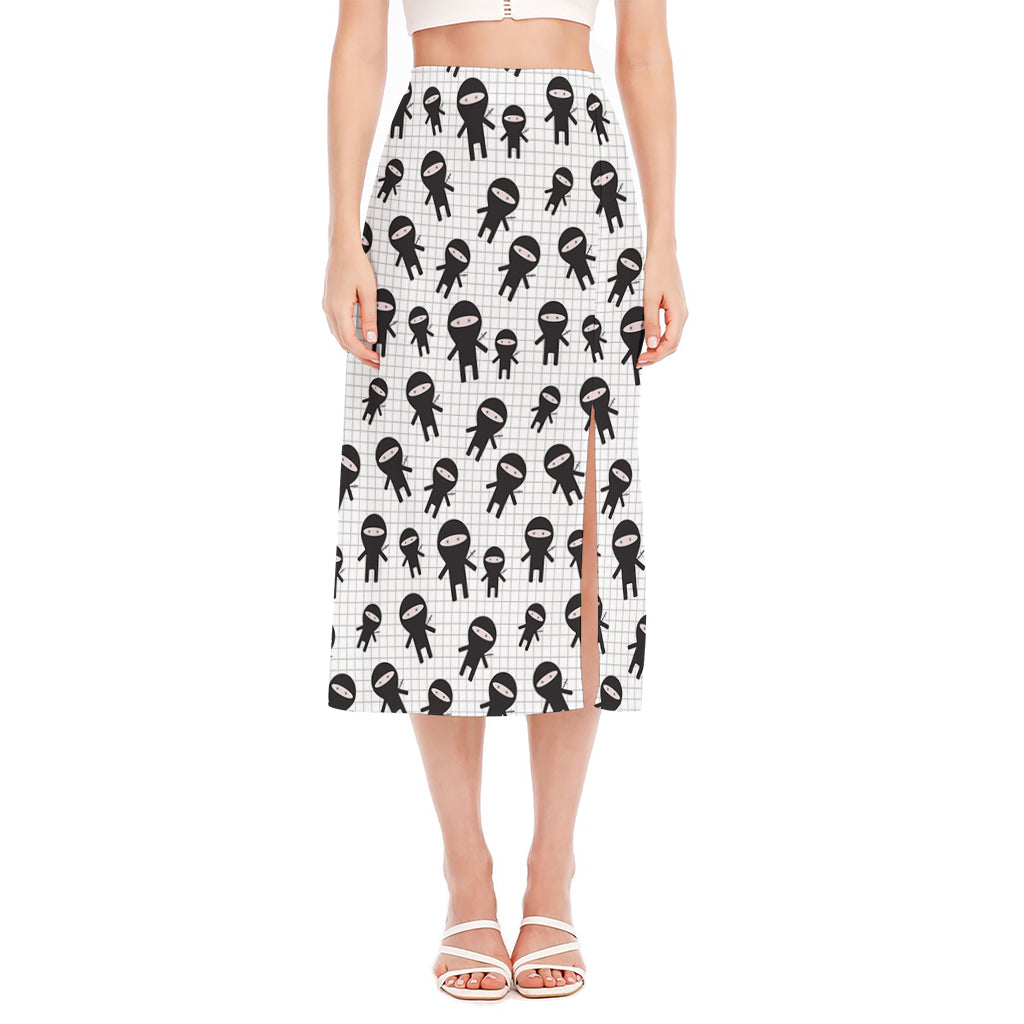 Cute Ninja Pattern Print Side Slit Midi Skirt