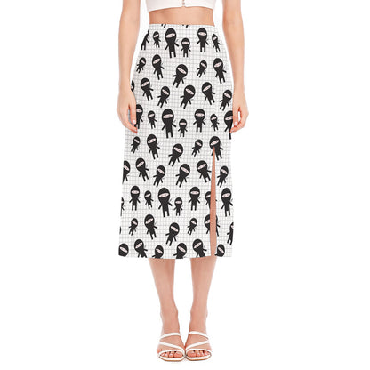 Cute Ninja Pattern Print Side Slit Midi Skirt