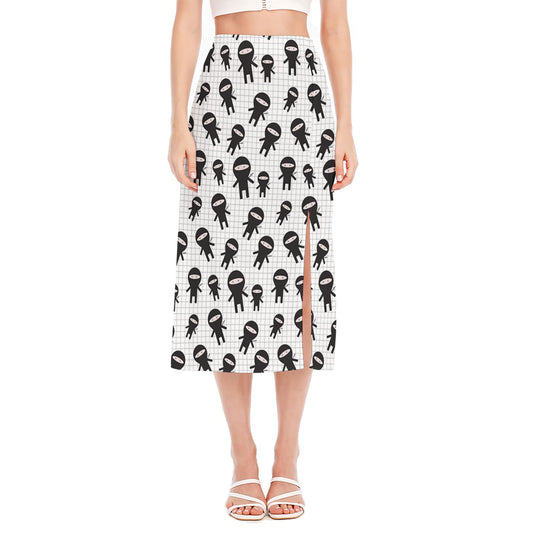 Cute Ninja Pattern Print Side Slit Midi Skirt
